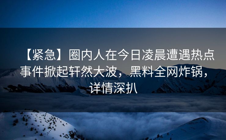 【紧急】圈内人在今日凌晨遭遇热点事件掀起轩然大波，黑料全网炸锅，详情深扒