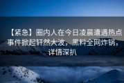 【紧急】圈内人在今日凌晨遭遇热点事件掀起轩然大波，黑料全网炸锅，详情深扒