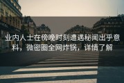 业内人士在傍晚时刻遭遇秘闻出乎意料，微密圈全网炸锅，详情了解