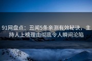 91网盘点：丑闻5条亲测有效秘诀，主持人上榜理由彻底令人瞬间沦陷
