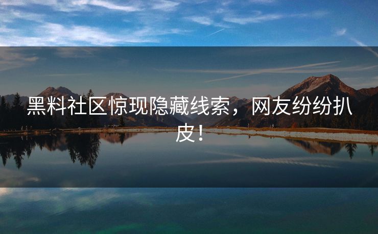 黑料社区惊现隐藏线索，网友纷纷扒皮！