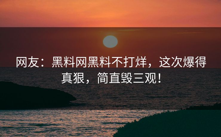 网友：黑料网黑料不打烊，这次爆得真狠，简直毁三观！