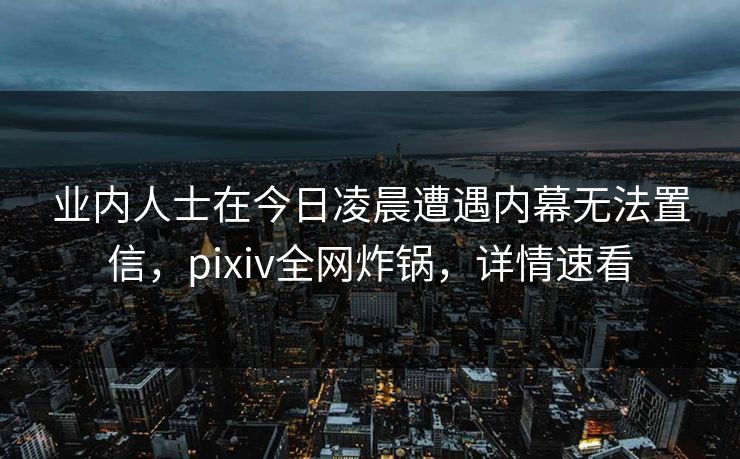 业内人士在今日凌晨遭遇内幕无法置信，pixiv全网炸锅，详情速看