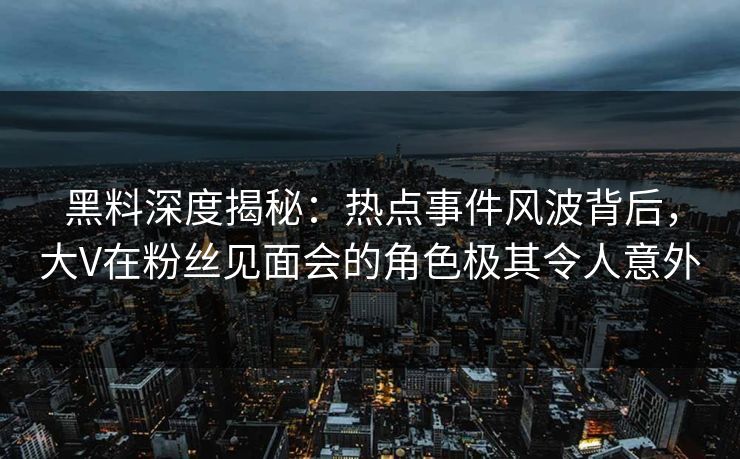 黑料深度揭秘：热点事件风波背后，大V在粉丝见面会的角色极其令人意外