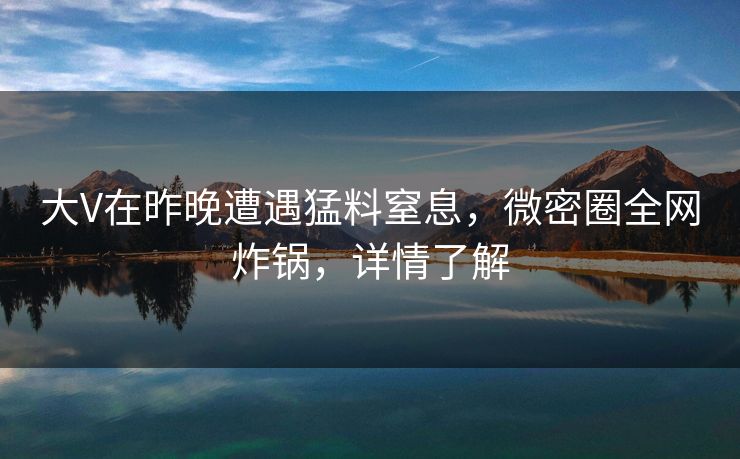 大V在昨晚遭遇猛料窒息，微密圈全网炸锅，详情了解